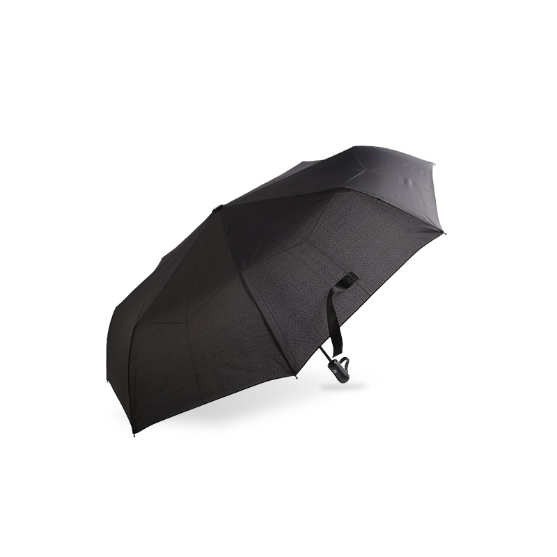 Paraguas de tres pliegues Pongee estilo empresarial negro puro-0E6B0542